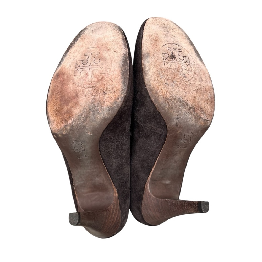 TORY BURCH Belen Suede Ankle Stiletto Booties Brown Buckle Women’s Size 10.5 - Picture 9 of 11